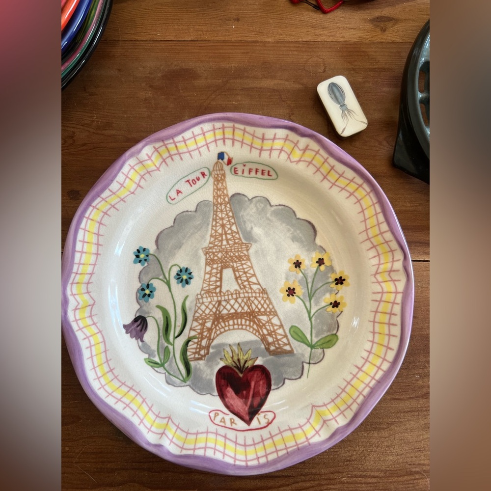 Anthropologie Eiffel Tower Paris Decorative Dinner Plate antique charm